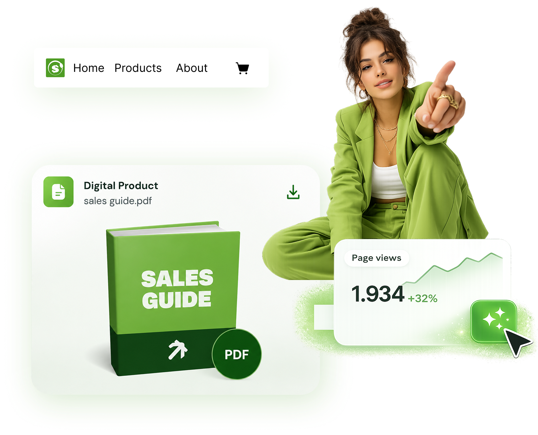 Sellkit storefront with a digital product listing and live sales analytics